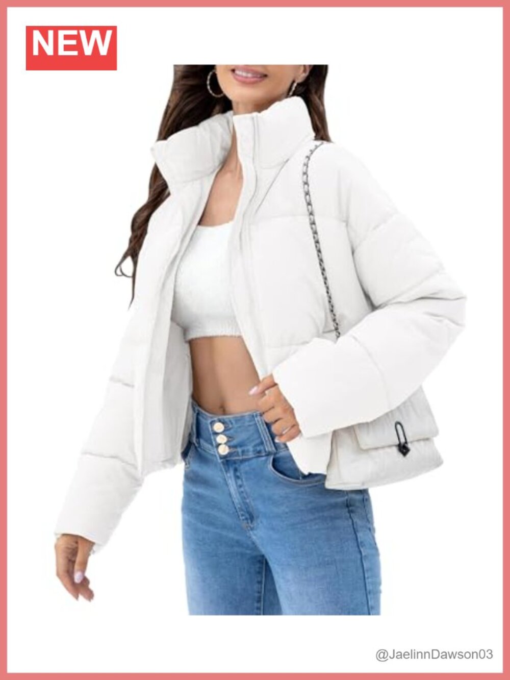 Cropped Quilted Puffer Jacket Warm Winter Coat Stand Collar